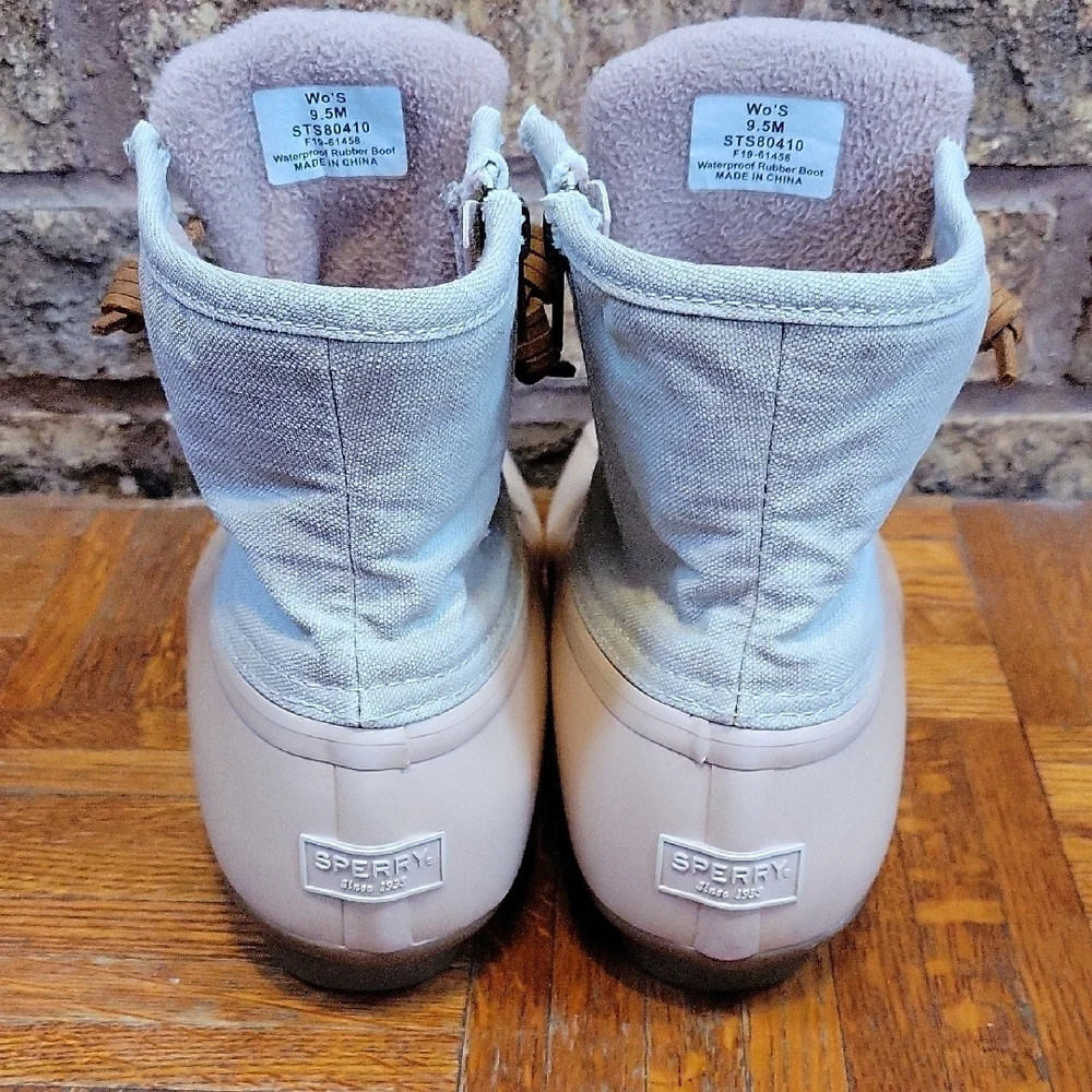Sperry Women's Saltwater Waterproof Rubber Duck Boots Size 9.5 Beige and Gray